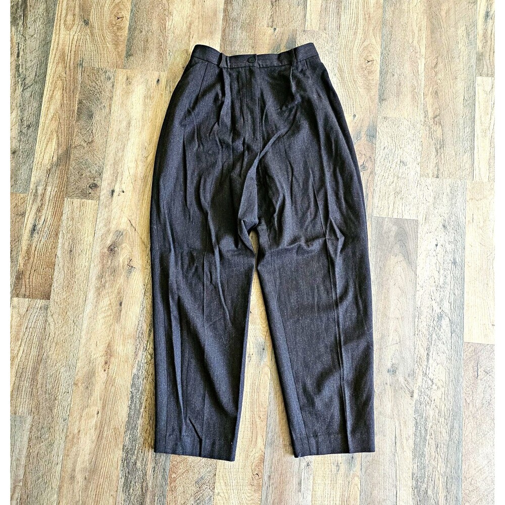 Talbots Petites 4P Gray Brown Pleated Tapered Twill Dress Pants Wool Blend